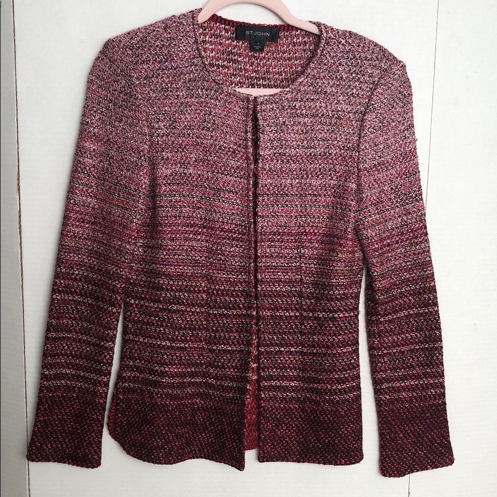 St. John Knits Ombré Stripe Wool Blend Jacket
Pink and Burgundy Size 4